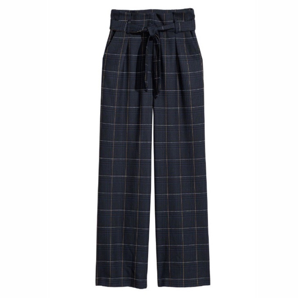 H&M | Wide Leg Paperbag Checked Trousers